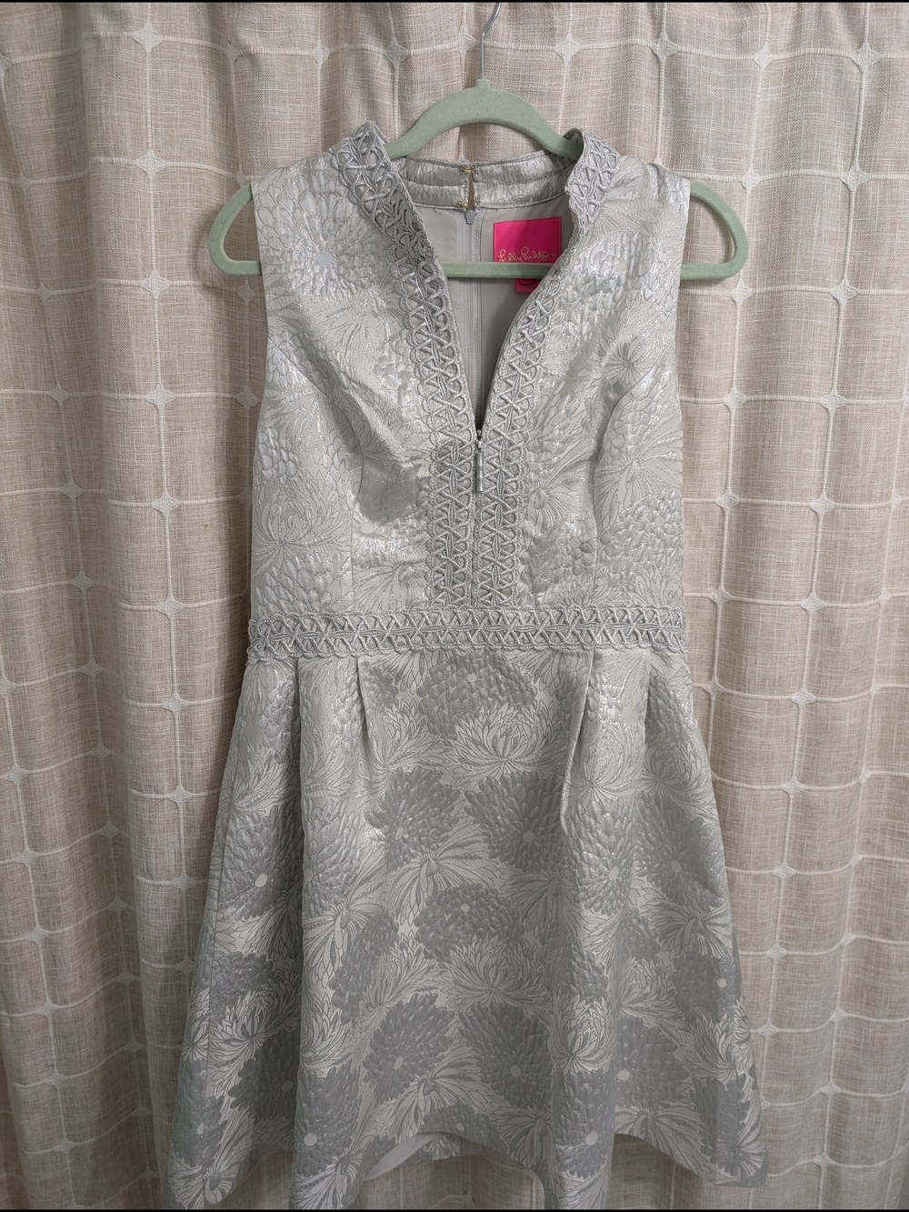 Lilly Pulitzer Silver Floral Brocade Fit-and-Flare Dress